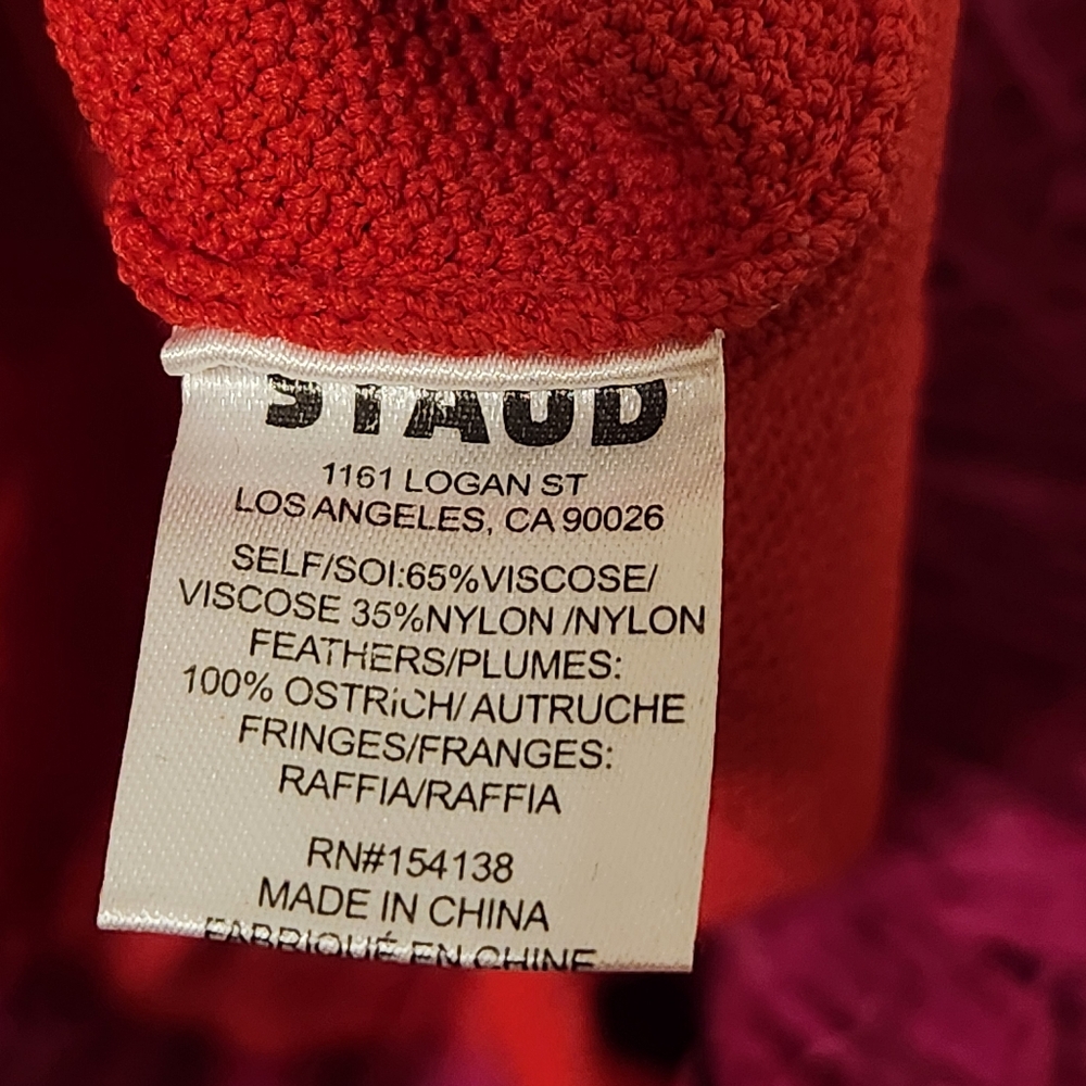 NWT STAUD Etta Dress Red and Purple Feathered Raffia Fringe Mini Dress - Picture 8 of 8